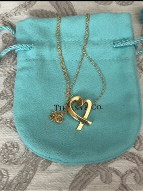 Tiffany & Co. Gold Ribbon Heart Necklace on Gold Chain